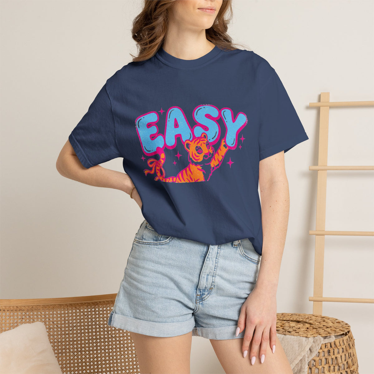Easy Tiger Shirt, Y2K Bubble Letter Tiger Tee, Pink And Blue Retro Shirt, Funny Flirty Gift
