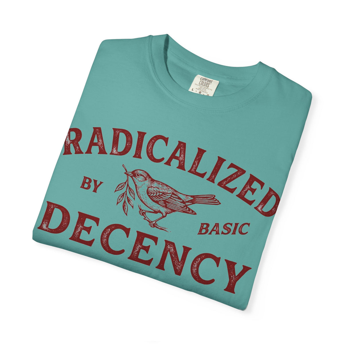 Radicalized By Basic Decency Bold Shirt, Engraved Bird Typography Tee, Kindness Statement Shirt, Protest Gift