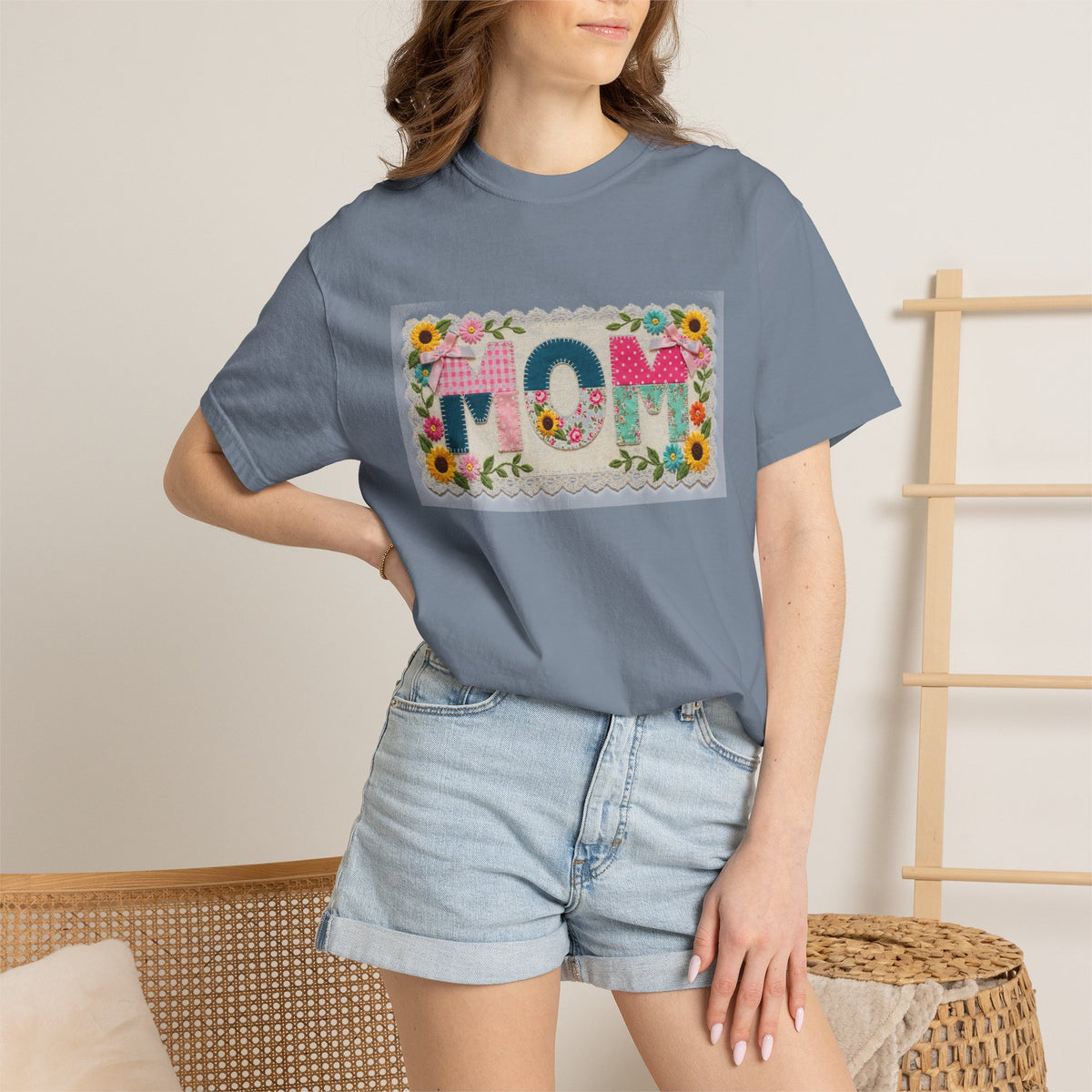 Mom Floral Applique Shirt, Faux Embroidery Sunflower MOM Tee, Mothers Day Shirt, Mom Gift
