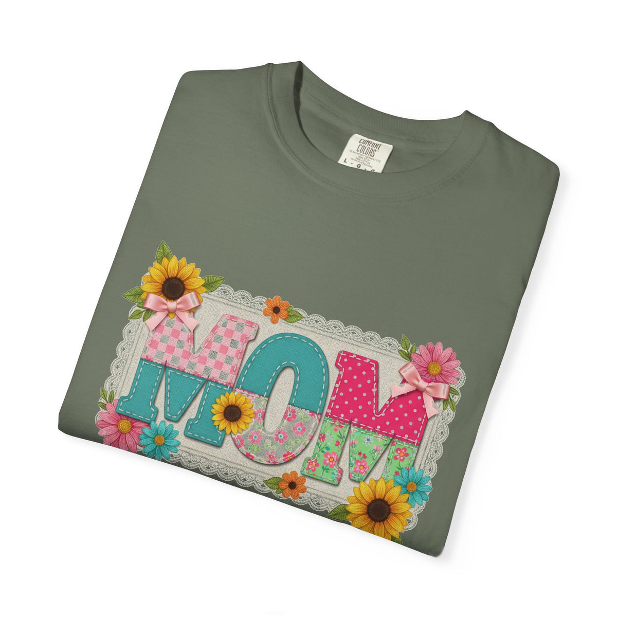 Mom Sunflower Applique Shirt, Faux Stitch Floral MOM Tee, Mothers Day Shirt, Mom Gift