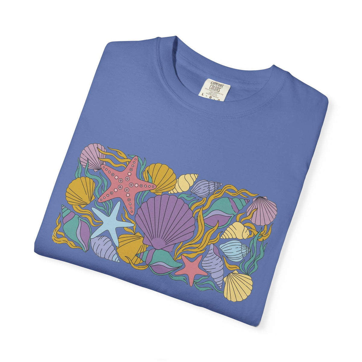 Seashell Starfish Shirt, Pastel Beach Shell Collage Tee, Coastal Summer Shirt, Beach Lover Gift