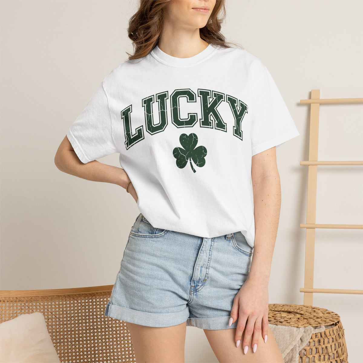 Lucky Shamrock Varsity Shirt, Distressed Green Clover Tee, St Patricks Day Collegiate Shirt, Irish Gift