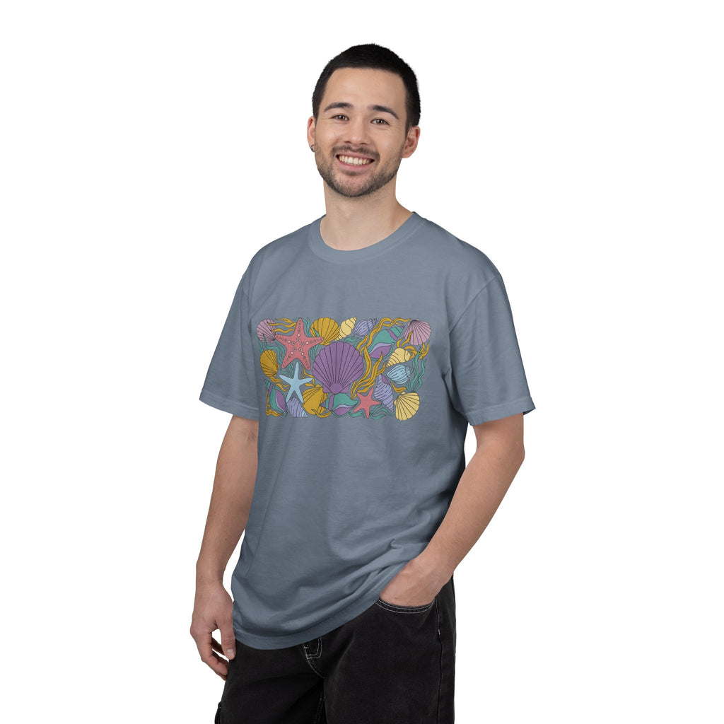 Seashell Starfish Shirt, Pastel Beach Shell Collage Tee, Coastal Summer Shirt, Beach Lover Gift
