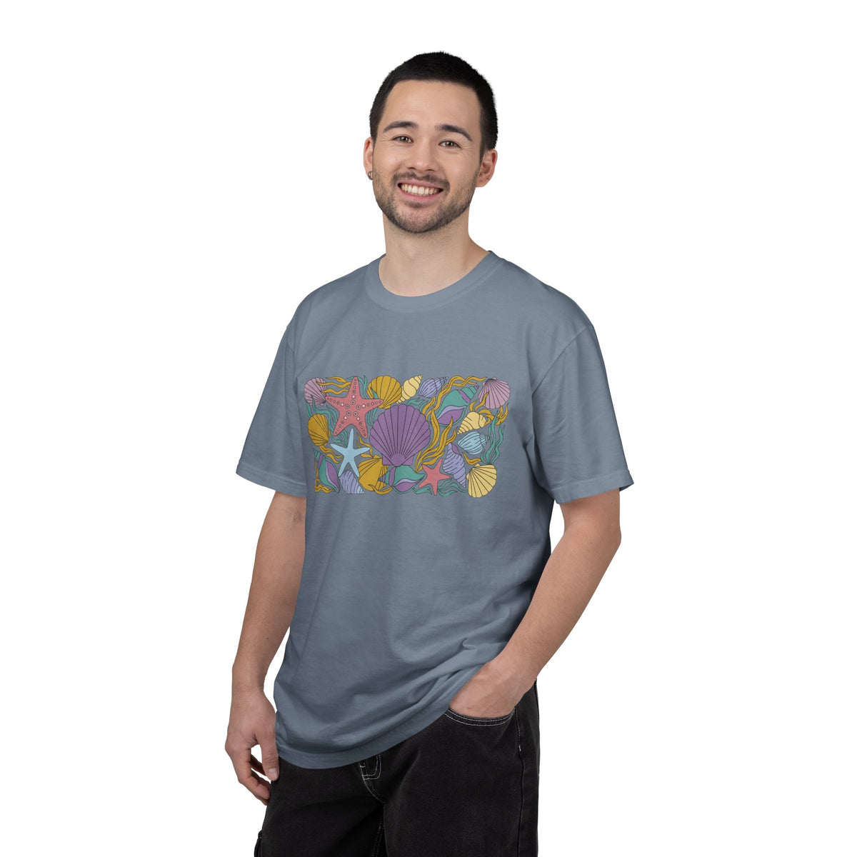 Seashell Starfish Shirt, Pastel Beach Shell Collage Tee, Coastal Summer Shirt, Beach Lover Gift