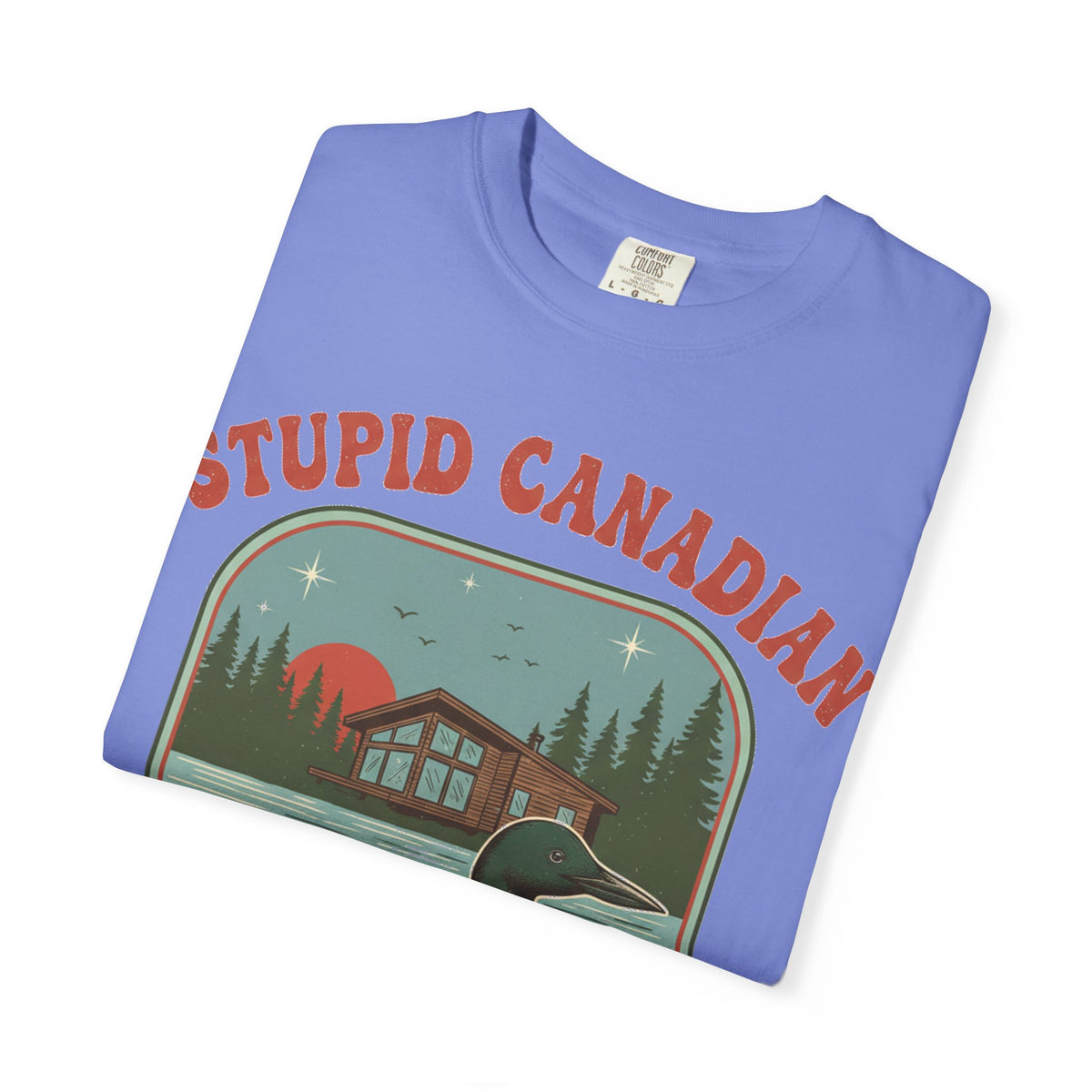Stupid Canadian Wolf-Bird Arched Shirt, Retro Loon Sunset Badge Tee, Funny Lake Shirt, Cabin Gift