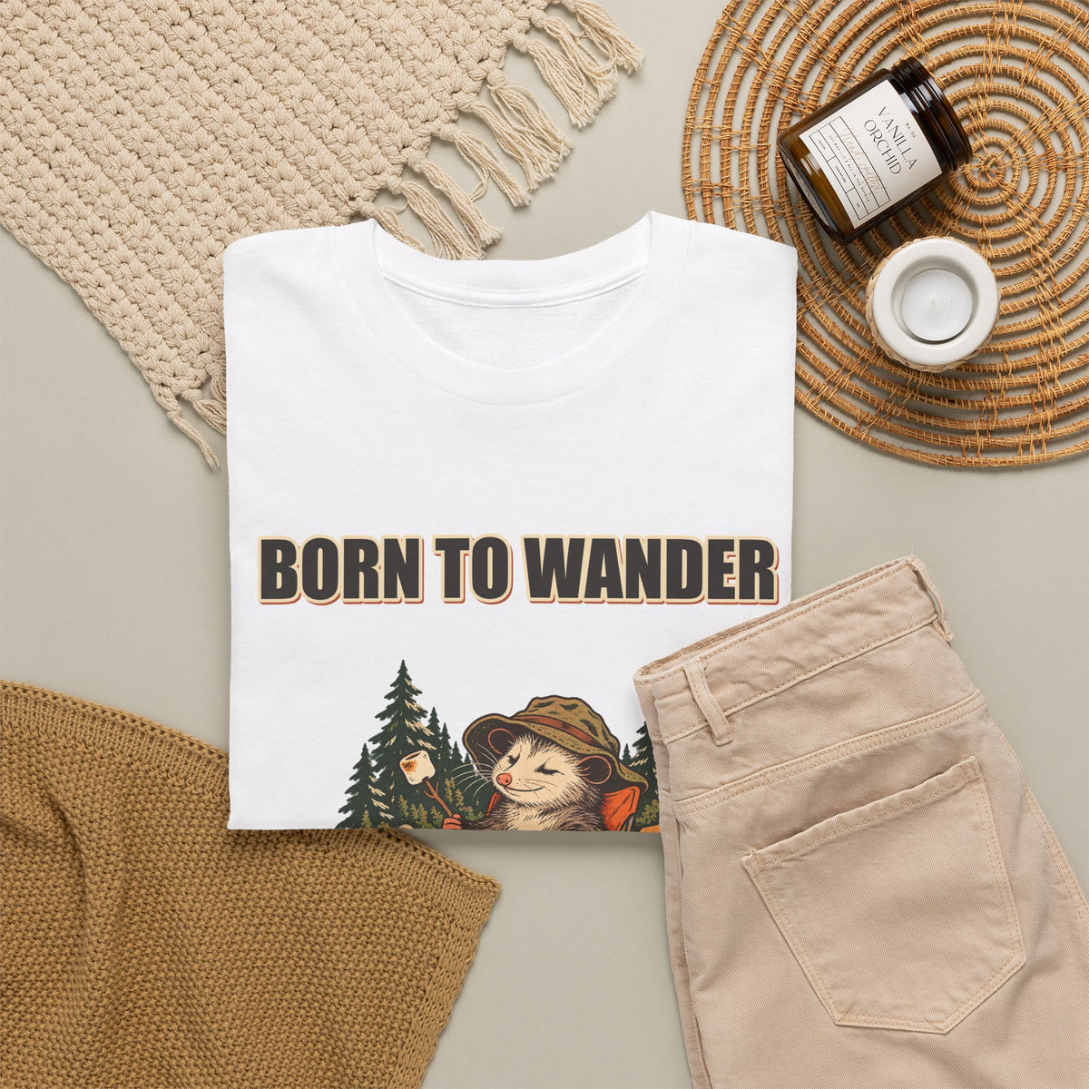 Born to Wander, Packed to Snack – Camping Opossum T-Shirt