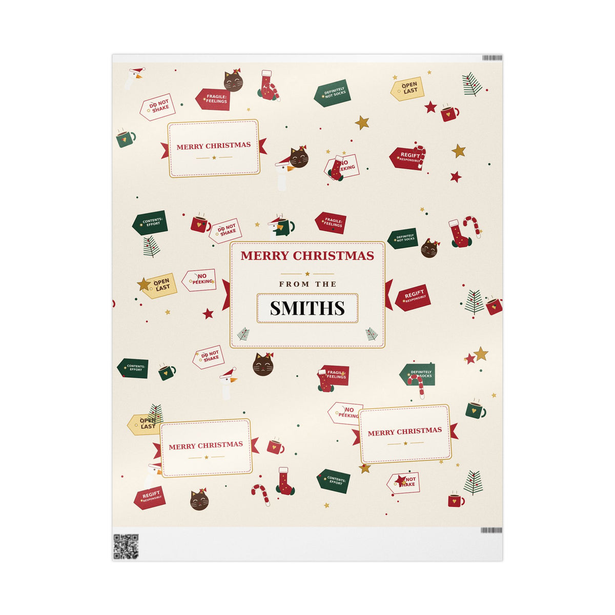 Personalized Christmas Wrapping Paper — Merry Christmas From The Family Name, Custom Holiday Gift Wrap 2026