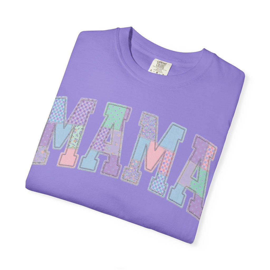 Mama Patchwork Shirt, Pastel Faux Applique Varsity Tee, Shabby Chic Mom Shirt, Mothers Day Gift