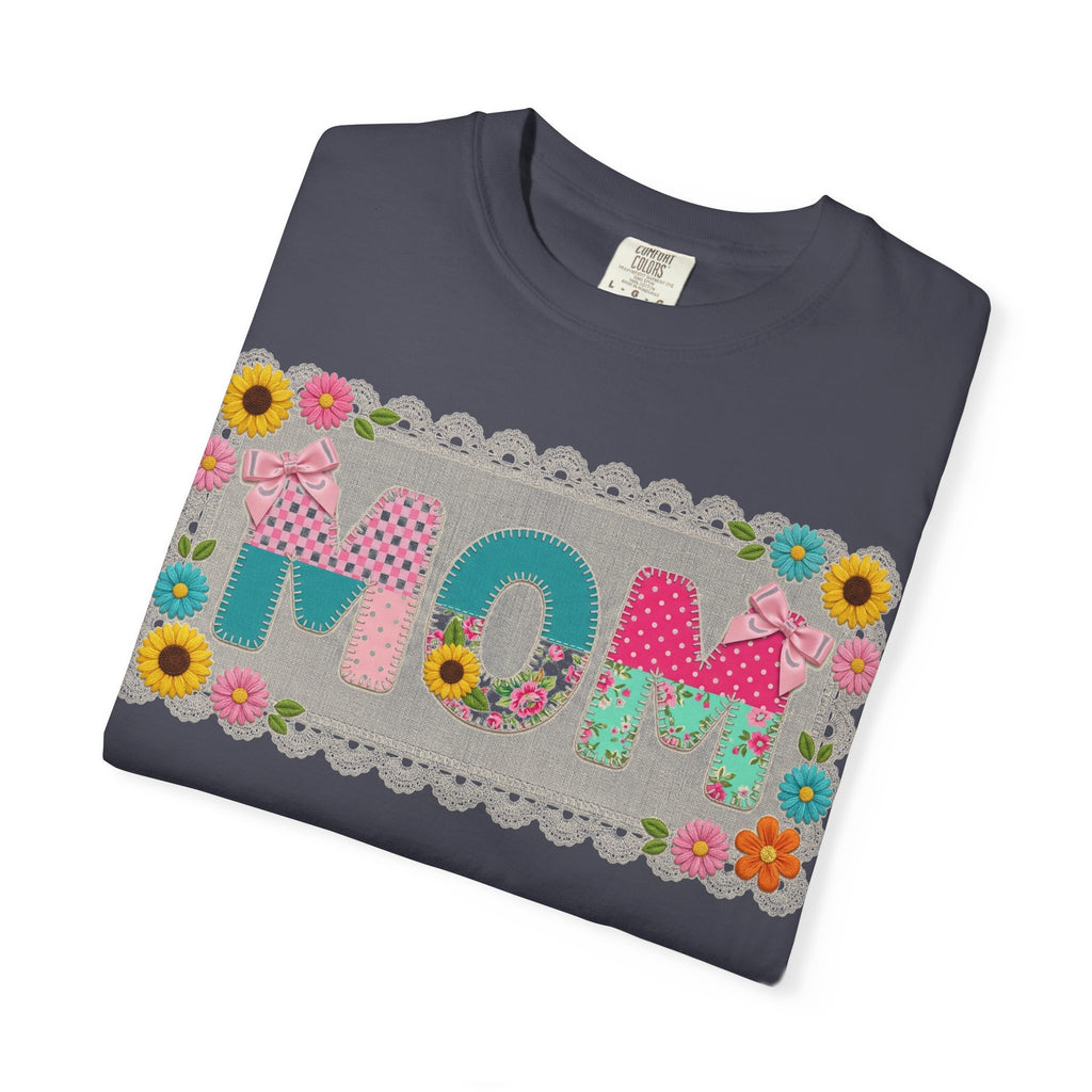 Mom Patchwork Applique Shirt, Faux Embroidery Floral MOM Tee, Mothers Day Shirt, Gift For Mom