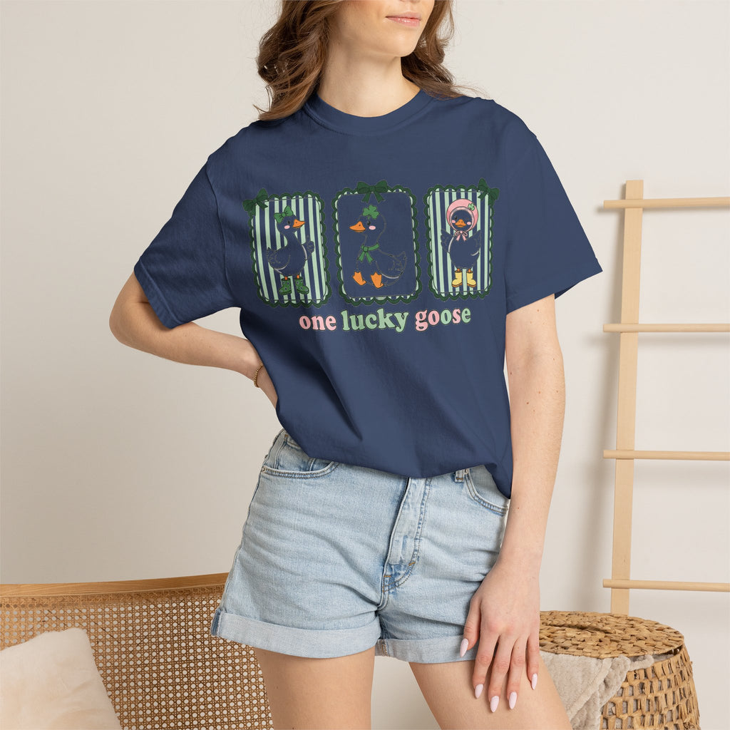One Lucky Goose Tall Shirt, Three Panel Irish Goose Tee, Cute St Patricks Day Shirt, Shamrock Gift