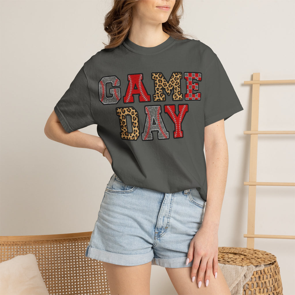 Game Day Varsity Patch Shirt, Baseball Leopard Letter Tee, Sports Mom Shirt, Baseball Mom Gift