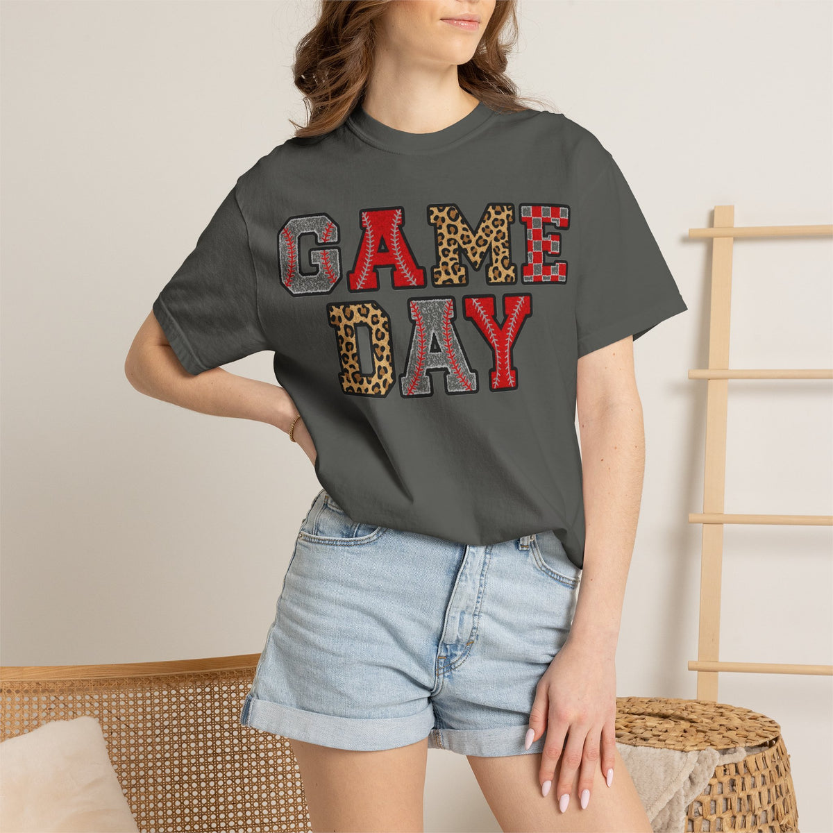 Game Day Varsity Patch Shirt, Baseball Leopard Letter Tee, Sports Mom Shirt, Baseball Mom Gift