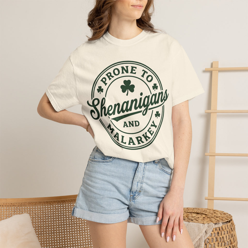 Prone To Shenanigans And Malarkey Shirt, St Patricks Day Badge Tee, Funny Irish Shirt, Paddys Day Gift