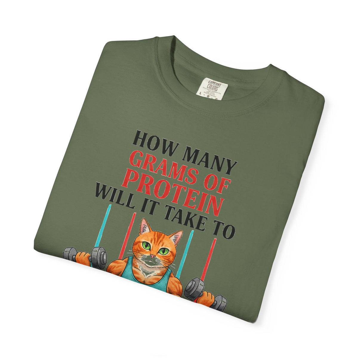 How Many Grams Of Protein Tall Shirt, Funny Buff Cat Gym Tee, Protein Humor Shirt, Weightlifting Gift