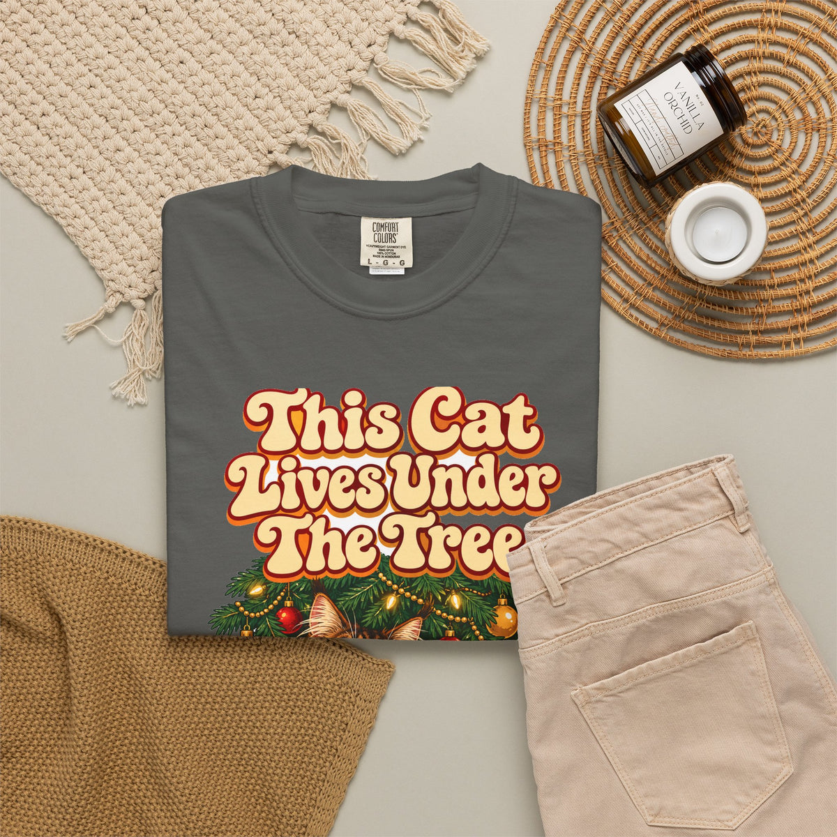 Funny Christmas Cat Shirt This Cat Lives Under The Tree Shirt, Funny Holiday Gift Shirt, Christmas Gift Idea