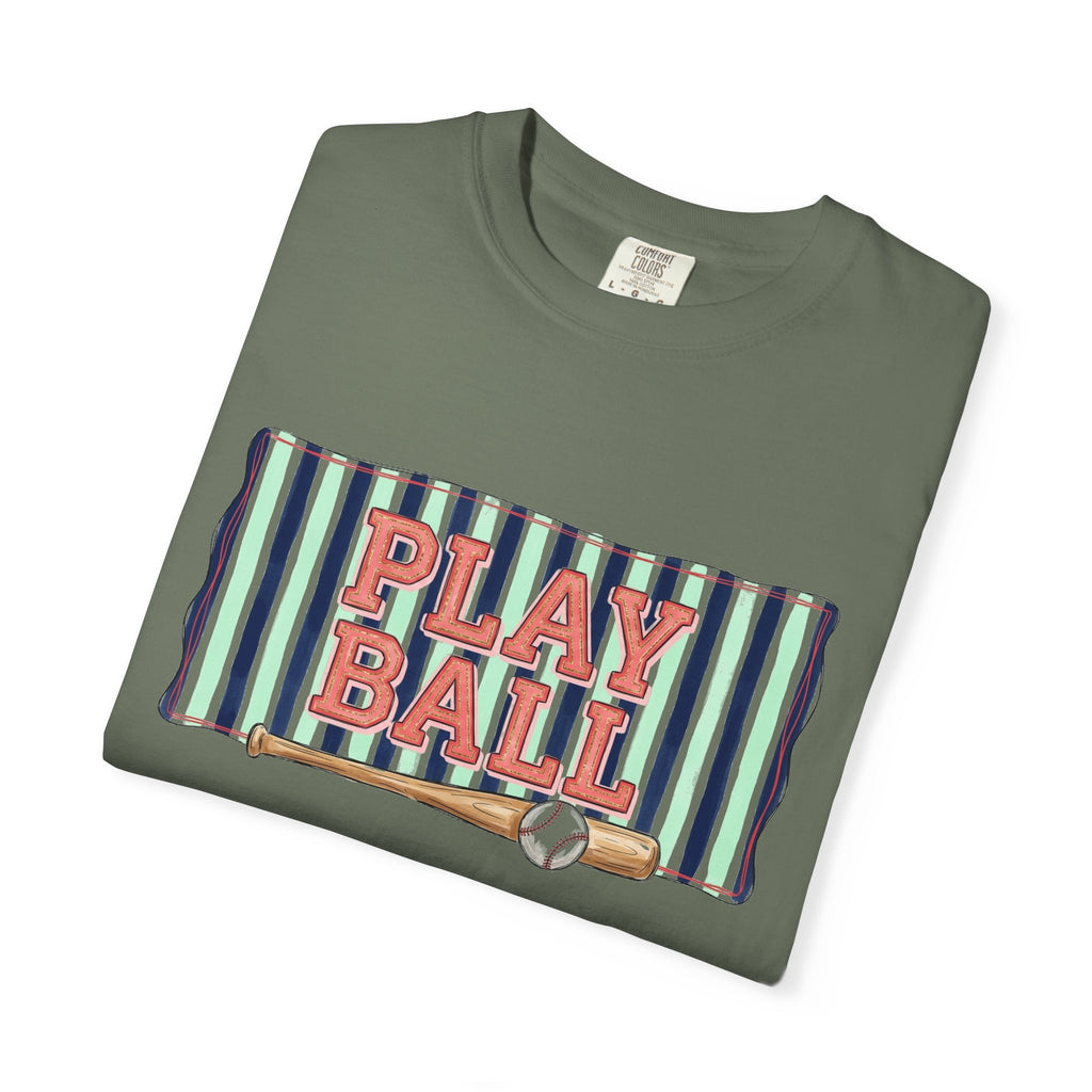 Play Ball Wide Stripe Shirt, Baseball Bat And Ball Tee, Vintage Game Day Shirt, Baseball Mom Gift