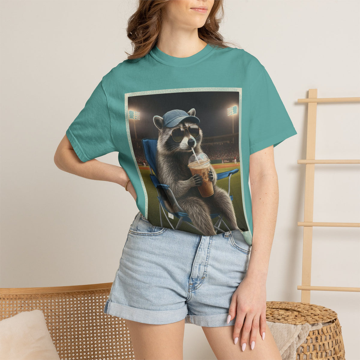 Baseball Raccoon Shirt, I Live Here Now Tee, Funny Ballpark Iced Coffee Shirt, Baseball Mom Gift