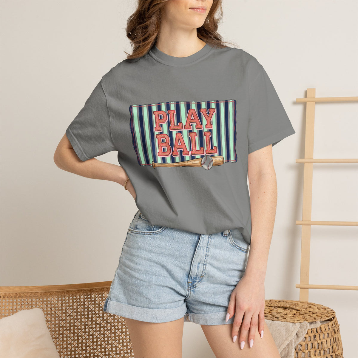 Play Ball Wide Stripe Shirt, Baseball Bat And Ball Tee, Vintage Game Day Shirt, Baseball Mom Gift