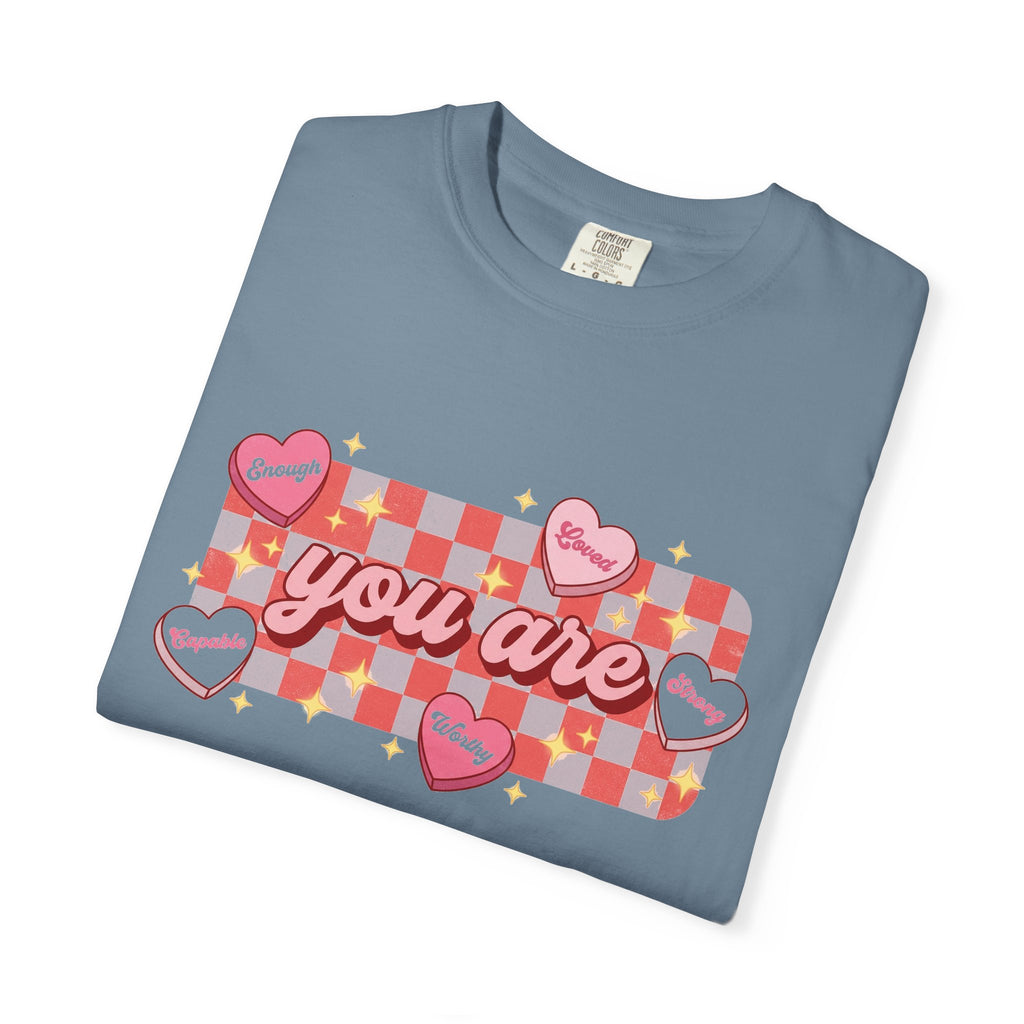 You Are Enough Loved Worthy Shirt, Conversation Heart Checkerboard Tee, Affirmation Valentine Shirt, Gift For Her