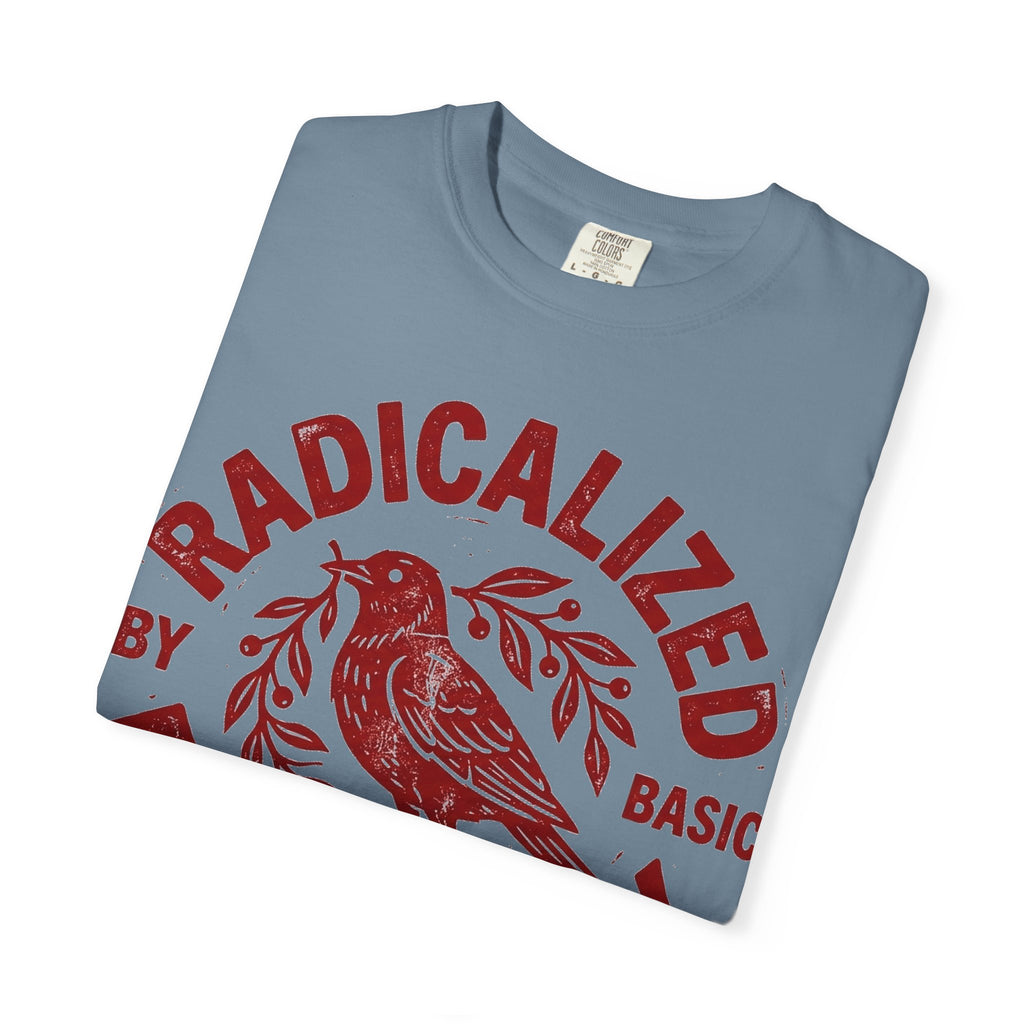 Radicalized By Basic Decency Red Bird Shirt, Folk Stamp Activist Tee, Kindness Protest Shirt, Ally Gift