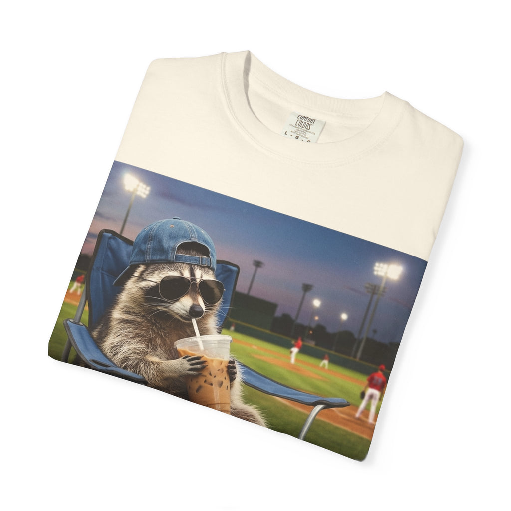 I Live Here Now Baseball Raccoon Shirt, Funny Sports Parent Tee, Iced Coffee Raccoon Shirt, Baseball Mom Gift
