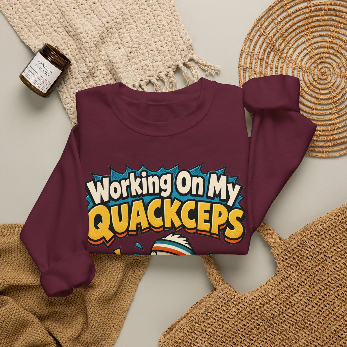 funny gym Sweatshirt Working On My Quackceps Sweatshirt, Funny Graphic Sweatshirt,