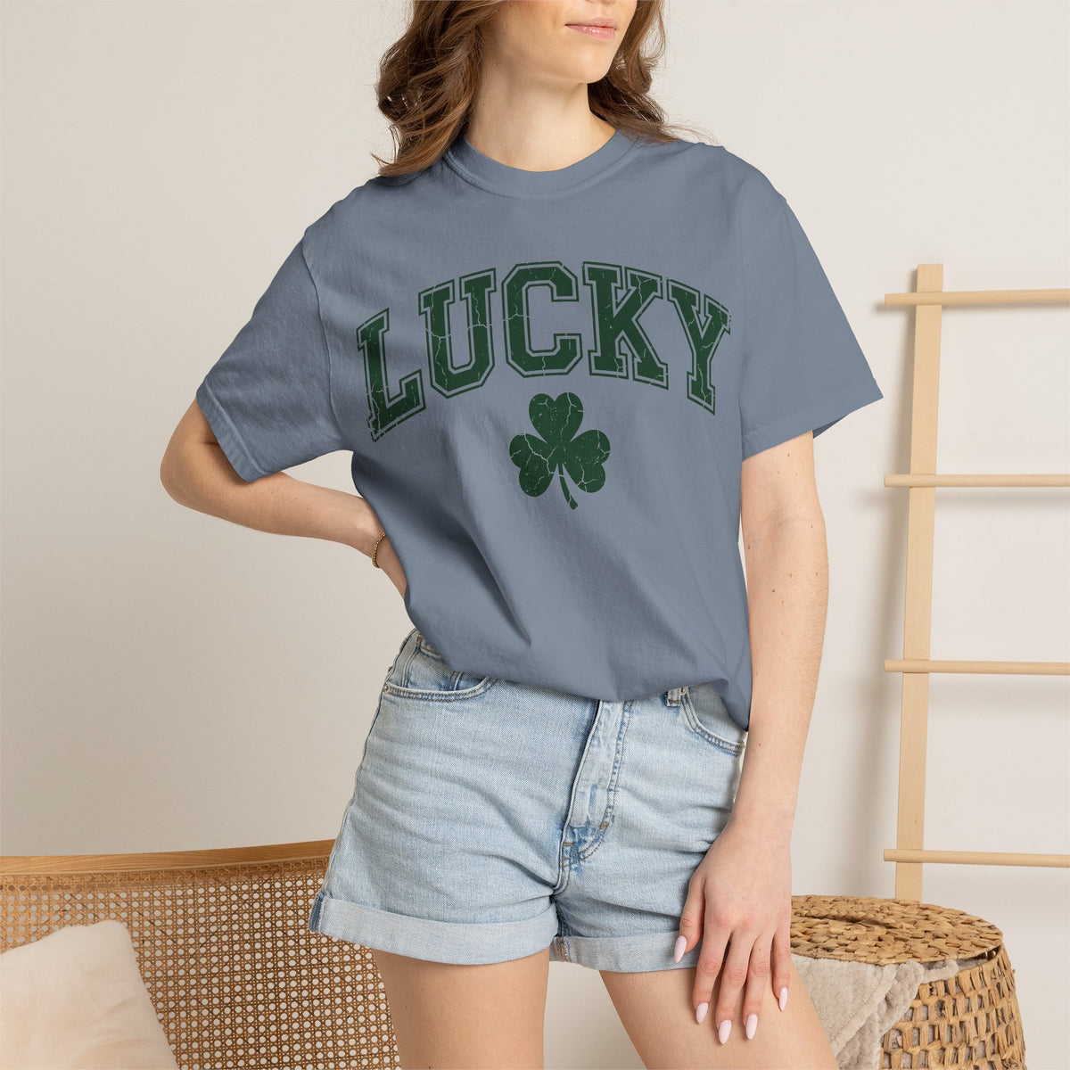 Lucky Shamrock Varsity Shirt, Distressed Green Clover Tee, St Patricks Day Collegiate Shirt, Irish Gift