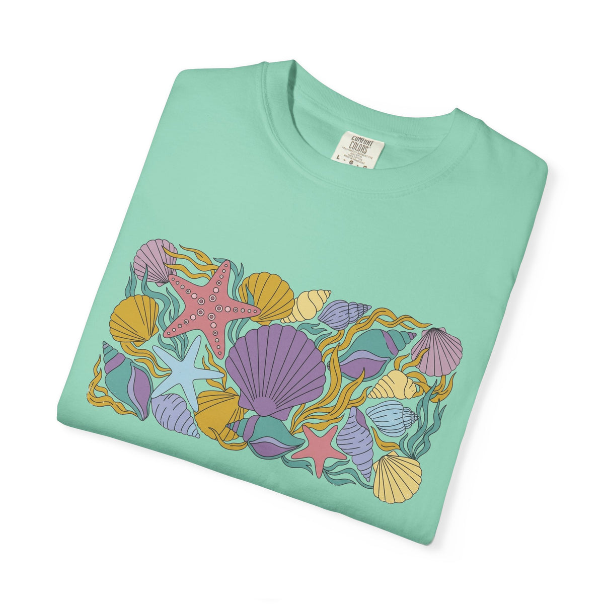 Seashell Starfish Shirt, Pastel Beach Shell Collage Tee, Coastal Summer Shirt, Beach Lover Gift