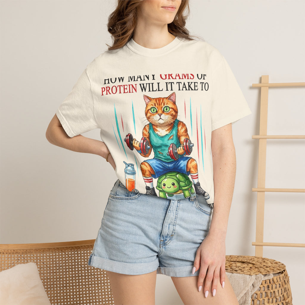 How Many Grams Of Protein Will It Take To Restore The Light In My Eyes Shirt, Funny Gym Cat Tee, Burnout Humor Shirt, Lifter Gift