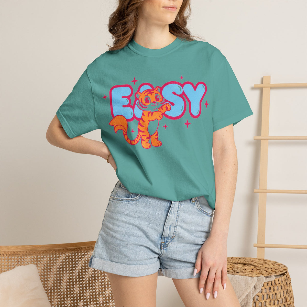 Easy Tiger Centre Cub Shirt, Y2K Retro Bubble Tiger Tee, Pink Sparkle Shirt, Funny Flirty Gift