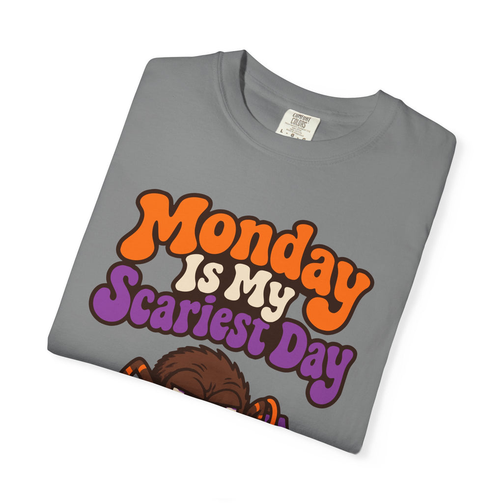 Monday Is My Scariest Day Halloween Shirt, Funny Spider Coffee Tee, Retro Spooky Humor