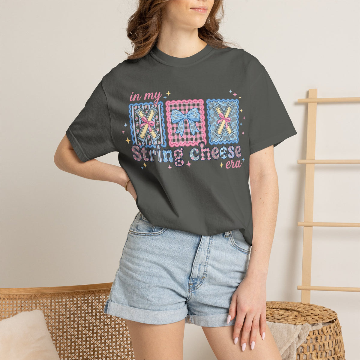In My String Cheese Era Bow Shirt, Pastel Coquette Snack Tee, Funny Cheese Lover Shirt, Cute Gift