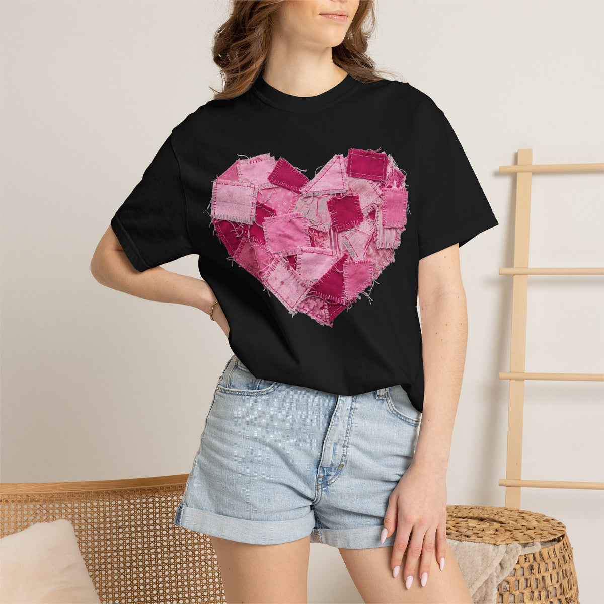 Scrappy Patchwork Heart Shirt, Frayed Quilt Valentine Tee, Cottagecore Heart Shirt, Quilter Gift