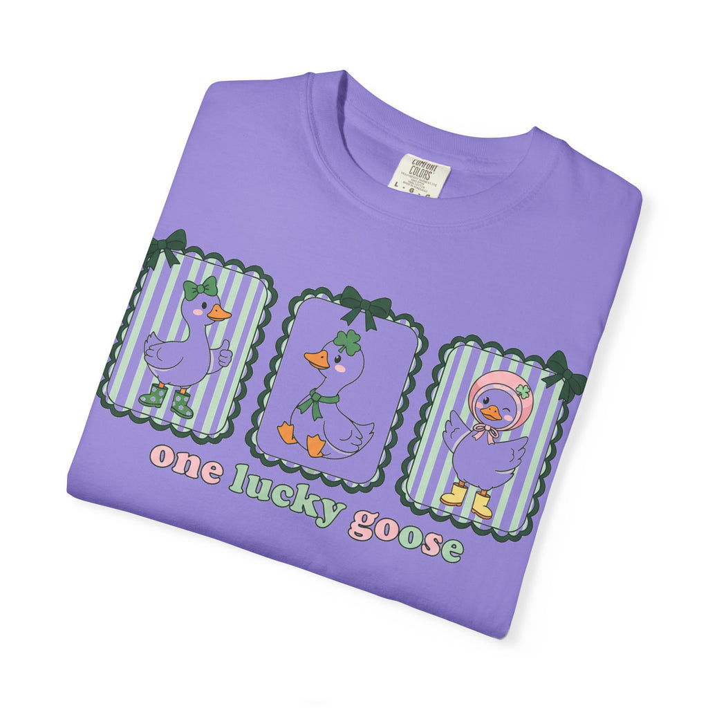 One Lucky Goose Tall Shirt, Three Panel Irish Goose Tee, Cute St Patricks Day Shirt, Shamrock Gift