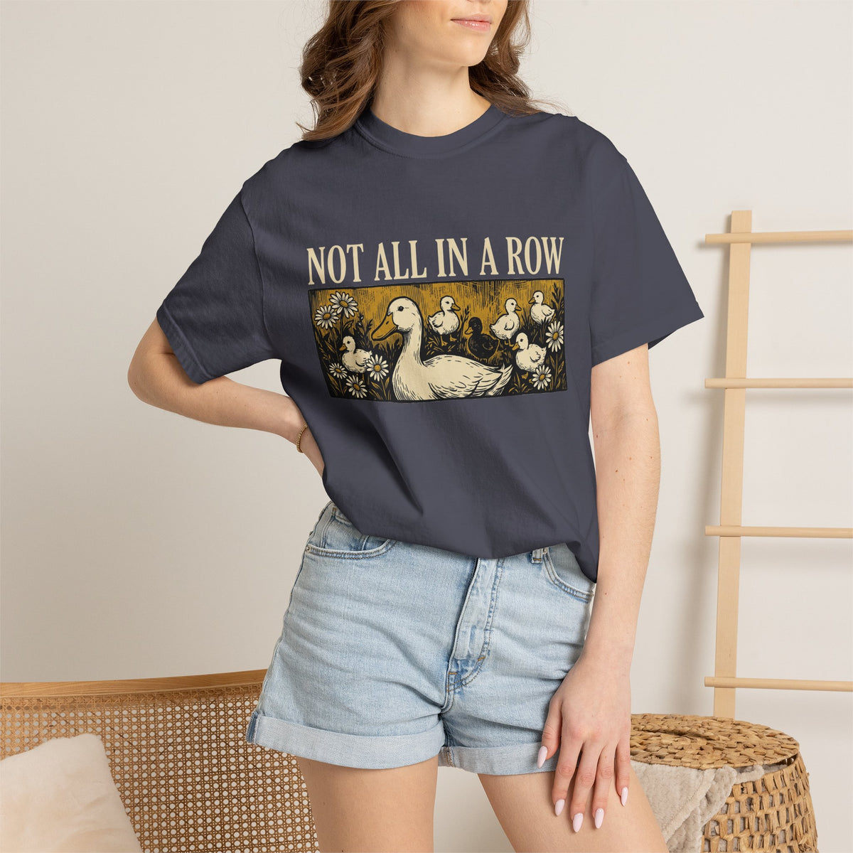 Not All In A Row Gold Panel Shirt, Woodcut Duck Family Tee, Folk Art Duck Shirt, Funny Gift