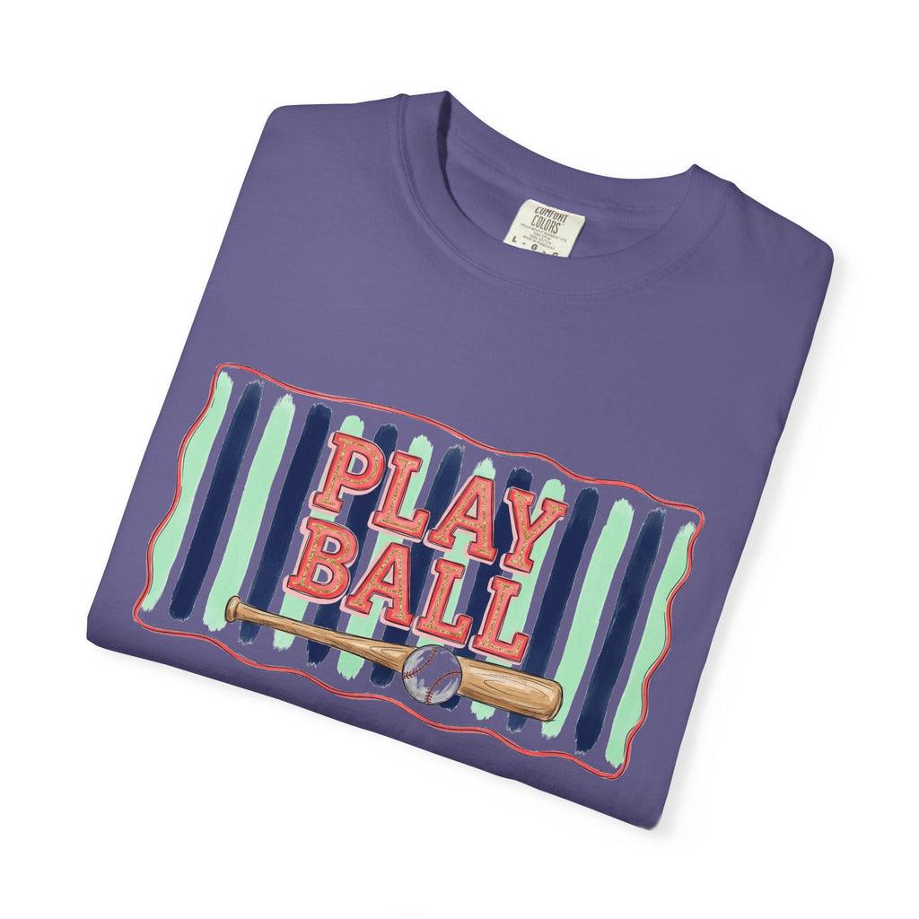 Play Ball Shirt, Painted Stripe Baseball Tee, Vintage Baseball Mom Shirt, Game Day Gift