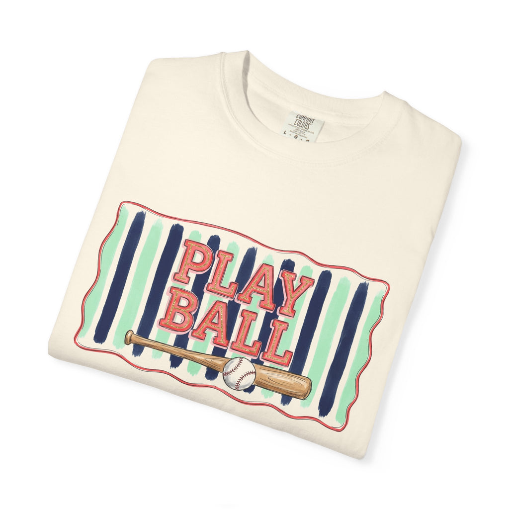 Play Ball Shirt, Painted Stripe Baseball Tee, Vintage Baseball Mom Shirt, Game Day Gift
