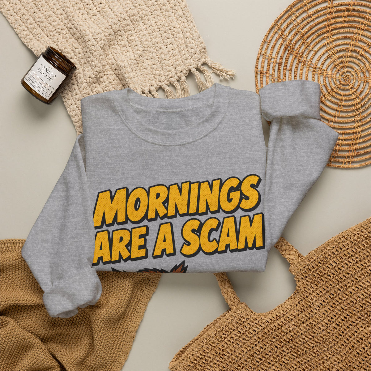 Sarcastic Sweatshirt Mornings Are A Scam | Grumpy Owl Comic Sweatshirt | Funny Not A Morning Person Gift | Anti Morning