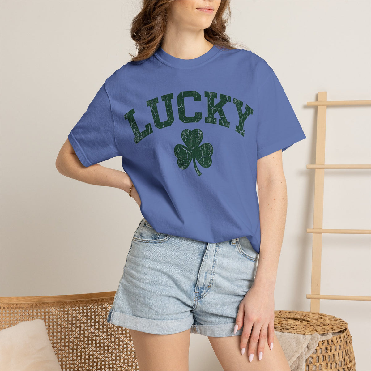 Lucky Clover Collegiate Shirt, Cracked Varsity Green Tee, St Patricks Day Shirt, Shamrock Gift