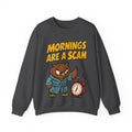 Sarcastic Sweatshirt Mornings Are A Scam | Grumpy Owl Comic Sweatshirt | Funny Not A Morning Person Gift | Anti Morning
