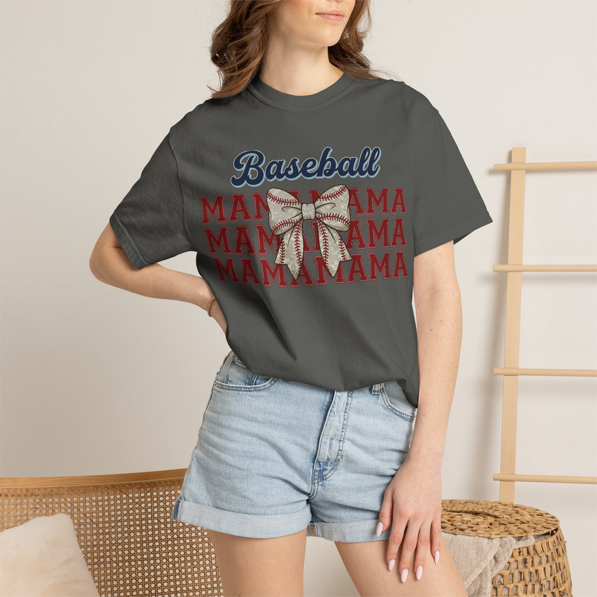 Baseball Mama Shirt, Stacked Varsity Mama Tee, Baseball Bow Mom Shirt, Game Day Baseball Mom Gift