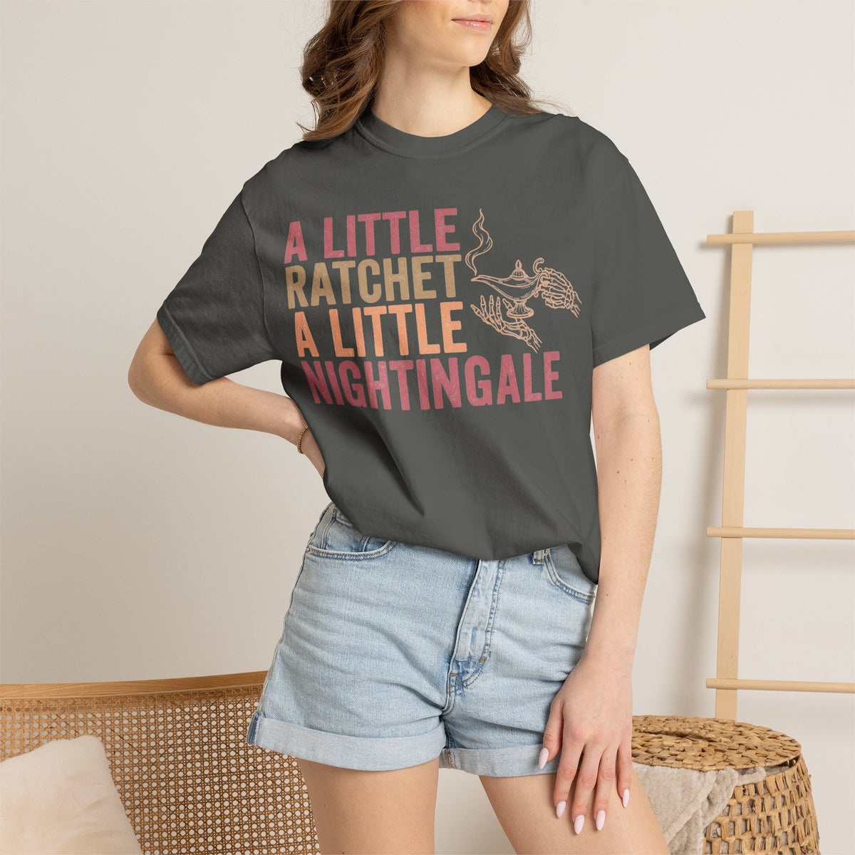 A Little Ratchet A Little Nightingale Shirt, Funny Nurse Shirt, Skeleton Hand Lamp Nurse Tee, Sarcastic RN Gift