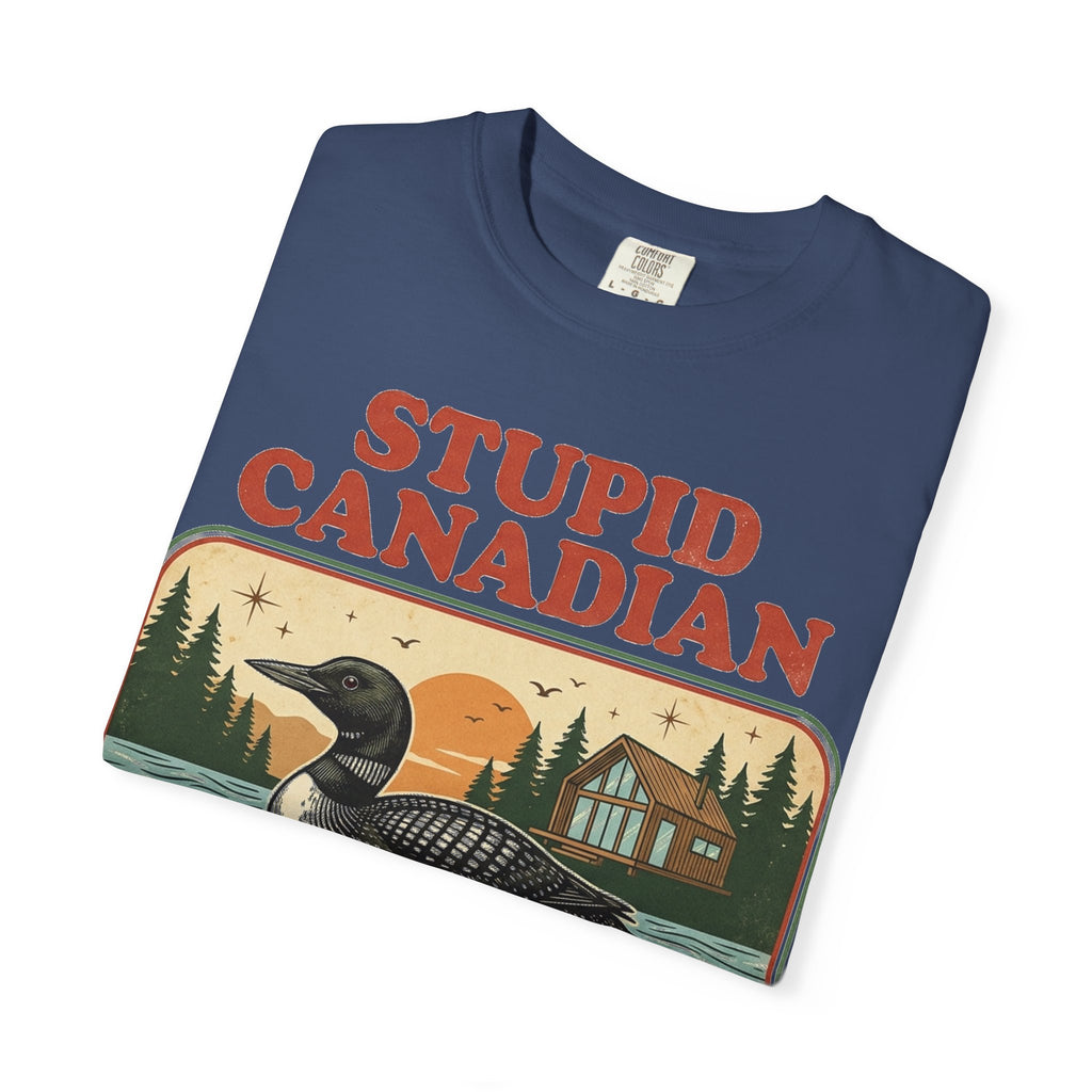 Stupid Canadian Wolf-Bird Shirt, Retro Loon Lake Badge Tee, Funny Canada Cabin Shirt, Lake Life Gift