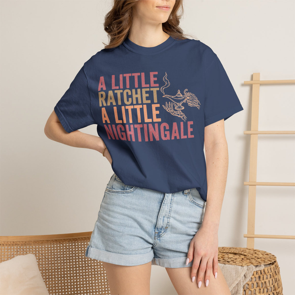 A Little Ratchet A Little Nightingale Shirt, Funny Nurse Shirt, Skeleton Hand Lamp Nurse Tee, Sarcastic RN Gift