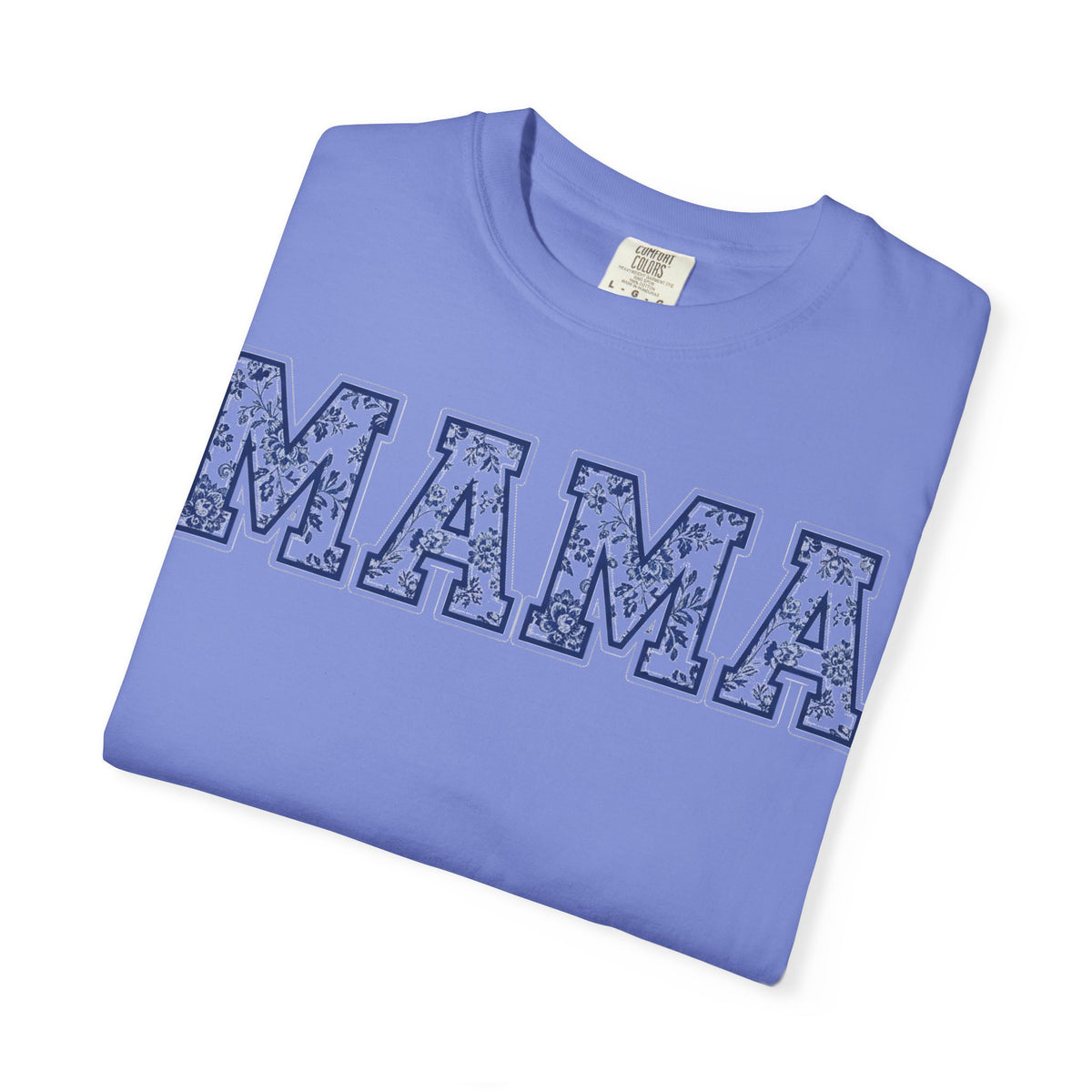 Mama Delft Blue Floral Shirt, Toile Varsity Applique Tee, Grandmillennial Mom Shirt, Mothers Day Gift