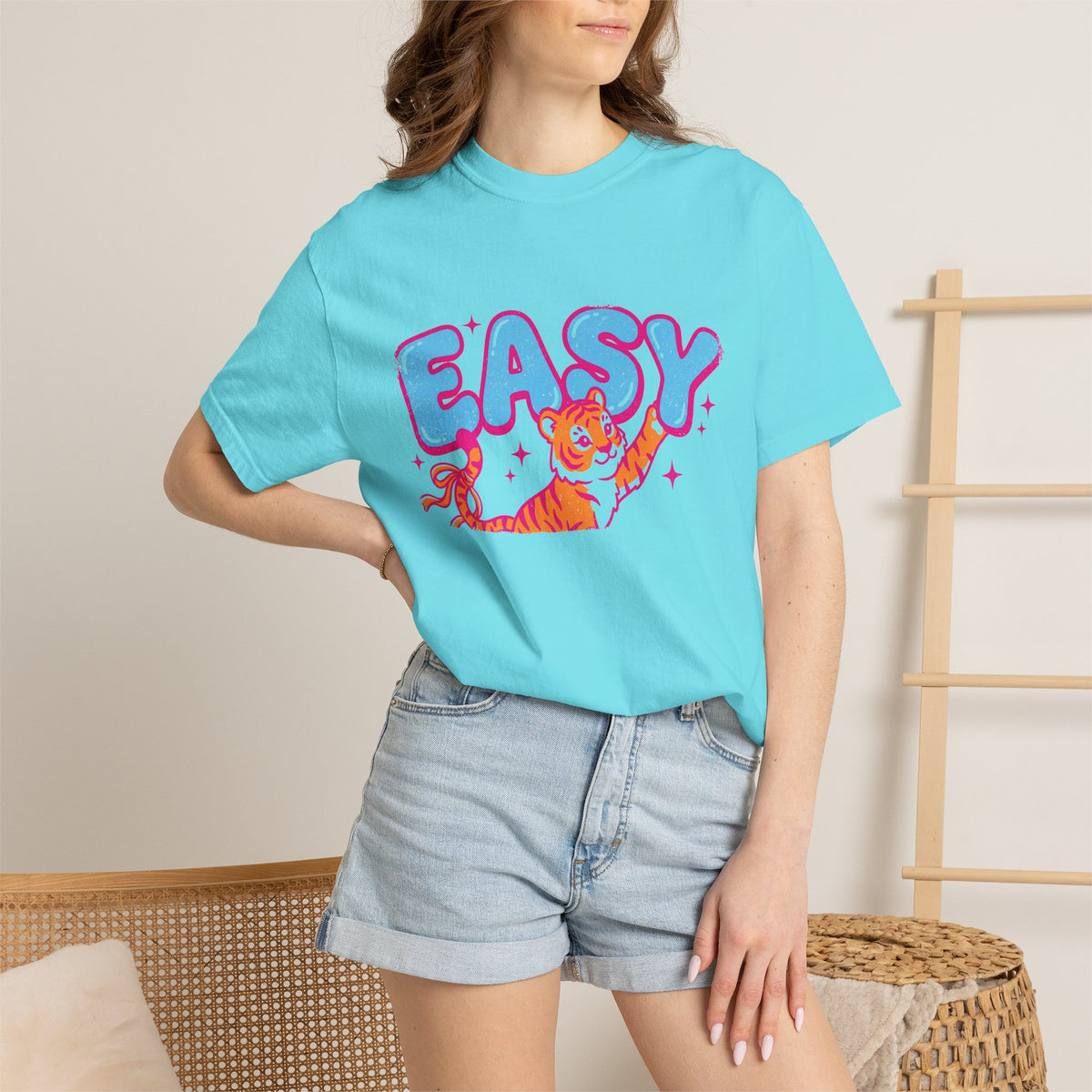 Easy Tiger Shirt, Y2K Bubble Letter Tiger Tee, Pink And Blue Retro Shirt, Funny Flirty Gift