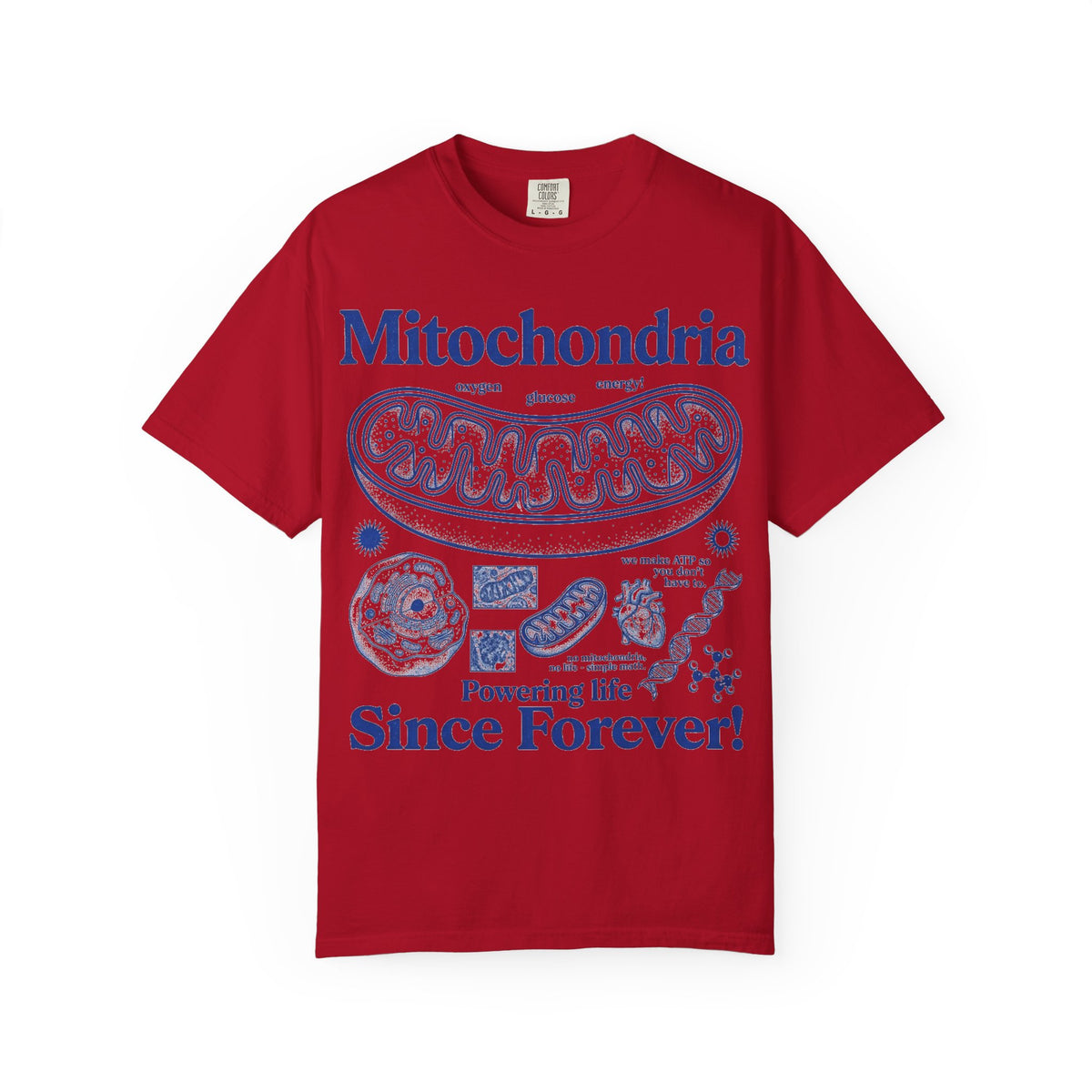 Mitochondria Powering Life Since Forever Tall Shirt, Retro Biology Poster Tee, Science Teacher Shirt, Nerd Gift