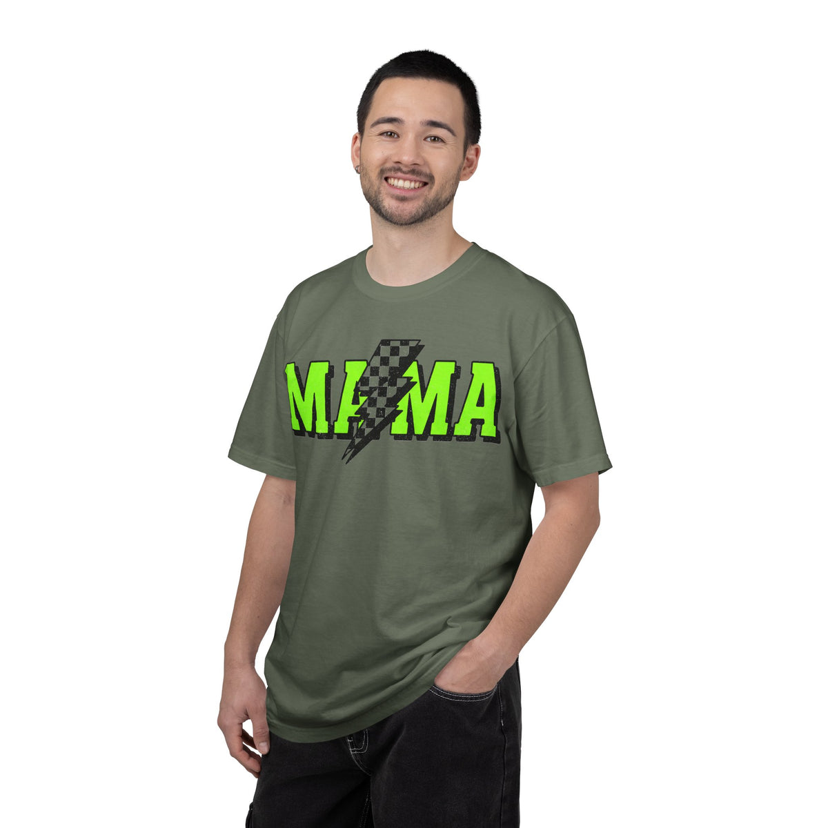 Mama Checkered Bolt Shirt, Green Lightning Mom Tee, Edgy Mama Shirt, Mothers Day Gift