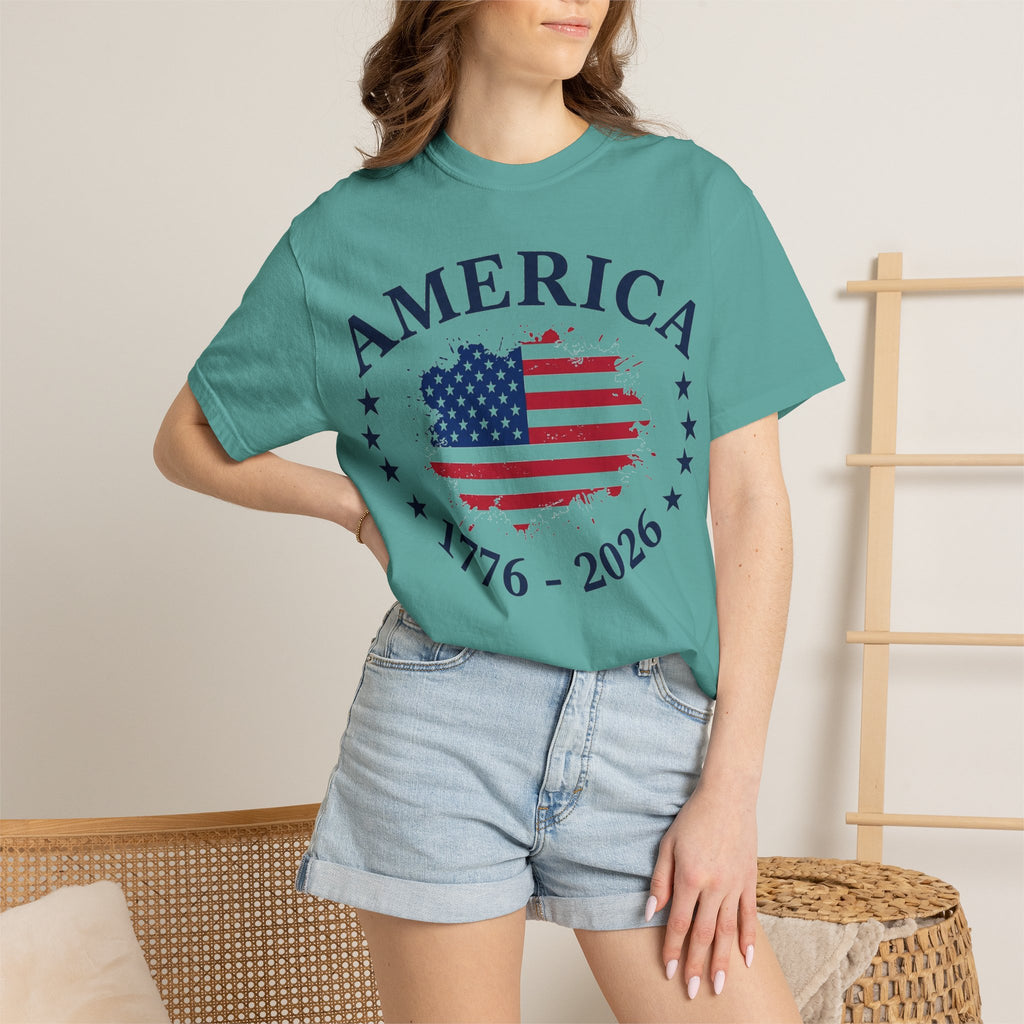 America 1776 2026 Wide Flag Shirt, Patriotic Star Border Tee, Distressed USA Flag Shirt, July 4th Gift