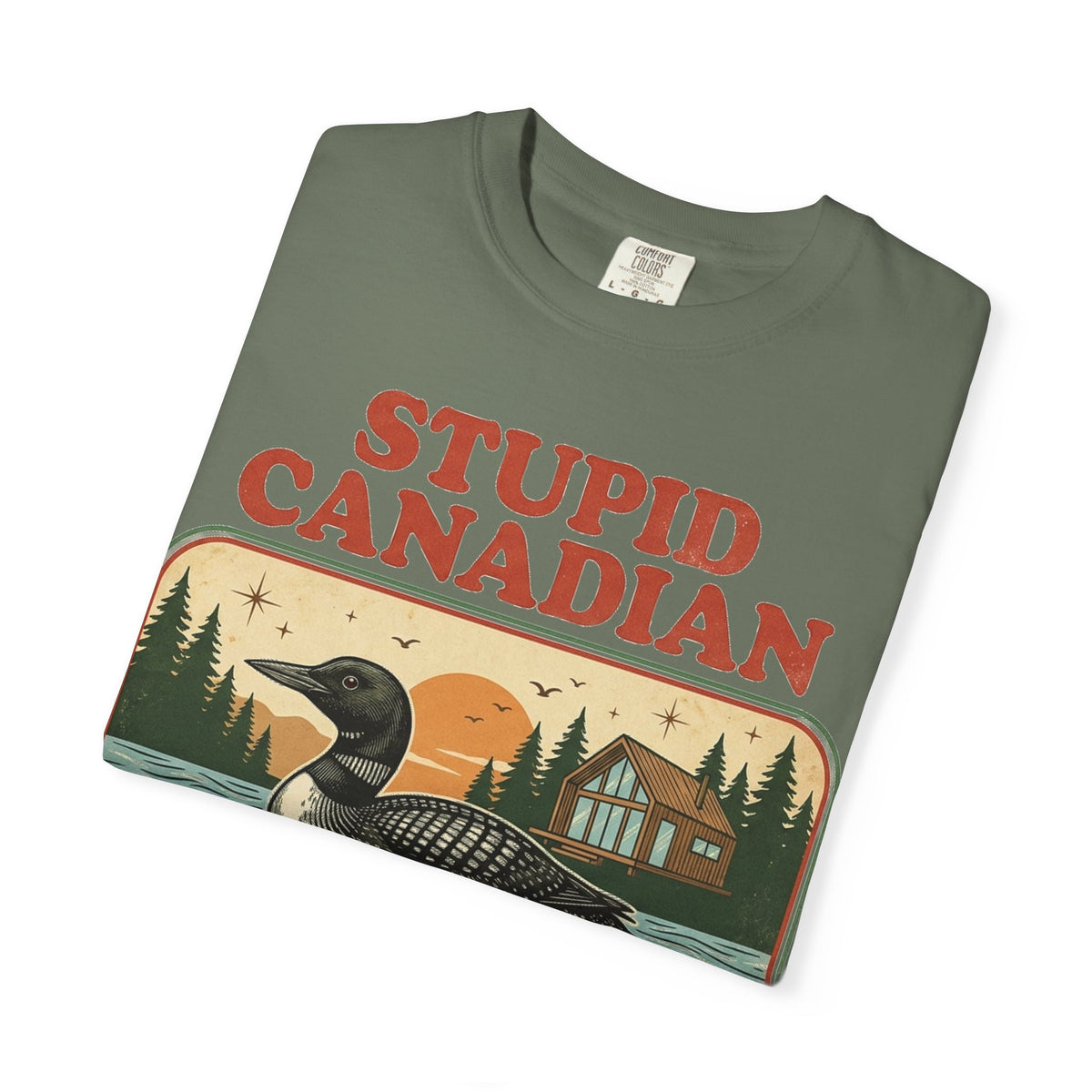 Stupid Canadian Wolf-Bird Shirt, Retro Loon Lake Badge Tee, Funny Canada Cabin Shirt, Lake Life Gift